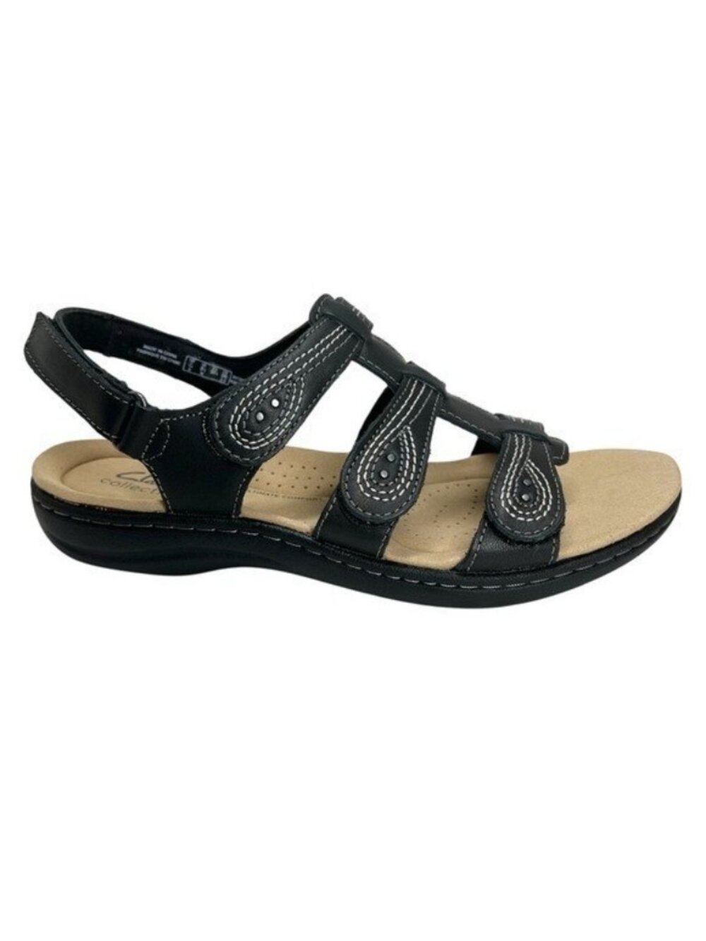 Clarks Women's Laurieann Vine Strappy Black Leather Sport Sandals Size 8.5W